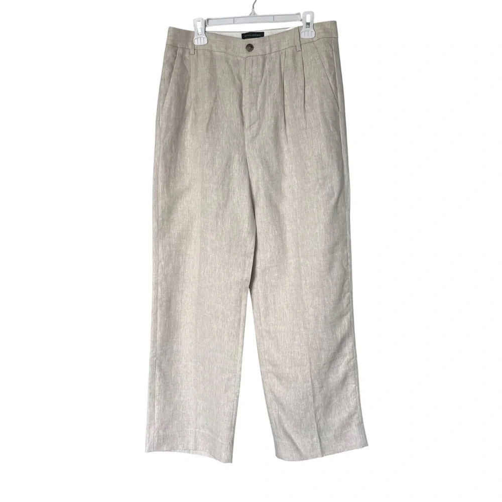 Banana Republic High Rise Palma Straight Leg Linen Pant Size 12 in Natural Color